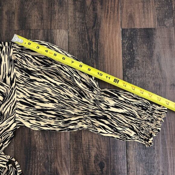 ELF Made by Hand Set Sail Wrap Dress Midi Puff Sleeves Size Large Tan Brown - Picture 16 of 16